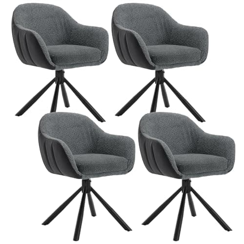 WOLTU Chaise Pivotante, Lot de 4, Chaise Salle à Manger, Chaise de Cuisine, Chaise Scandinave, Fauteuil, Siège Rembourré, Pieds en Métal, Chenille Gris Foncé + Simili Cuir Anthracite, EZS04dgr-4