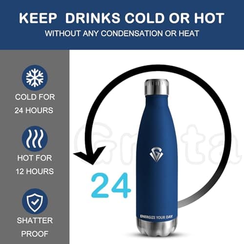 Grsta Gourde - Gourde Isotherme - 500ml - Bouteille Isotherme, sans BPA, Gourde INOX Reutilisable, Gourde Enfant & Adulte pour Sport, école, Bureau, Gym