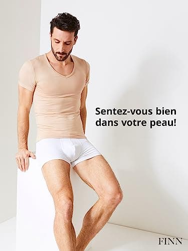 FINN T-shirt anti-transpiration pour hommes avec col en V et patchs intégrés aux aisselles pour la forte transpiration - maillot de corps contre les odeurs et les taches de sueur couleur peau nude XXL