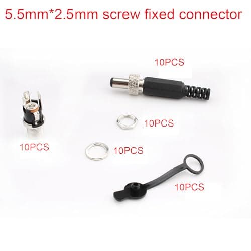 RUNCCI-YUN DC 5.5mm x 2.5mm Connecteur Alimentation 12V kit,10pcs Panneau Monture Connecteur+10PCS Connecteur Plug DC 12v onnecteur Alimentation À Souder+10PCS Capuchon en Caoutchouc