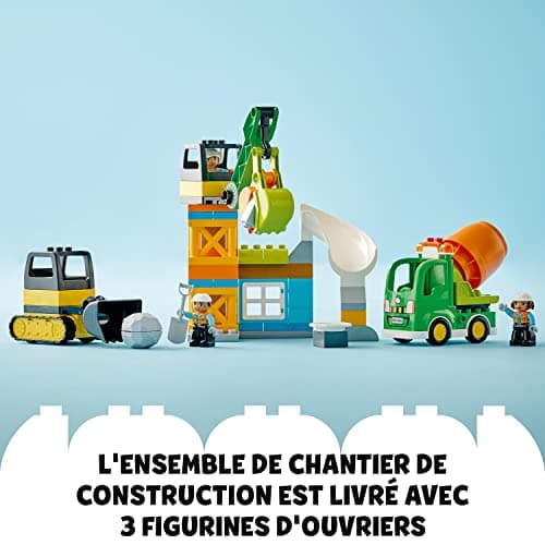 LEGO Duplo Ma Ville Le Chantier de Construction avec Grue, Bulldozer et Bétonnière - Jouet Sensoriel avec de Grandes Briques, Sons et Lumières - Idée Cadeau pour Garçons et Filles Dès 2 Ans 10990
