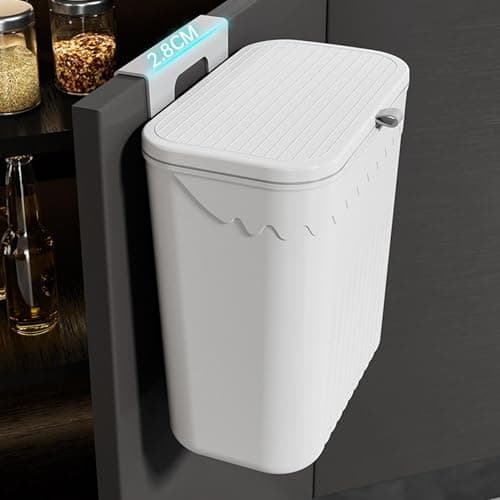 Générique Poubelle Suspendue Cuisine Avec Couvercle | Poubelle Murale Cuisine | Poubelle De Cuisine | Poubelle Camping Car Suspendu Pour Portes D'armoires Placard Salle De Bain - 27x13x29cm