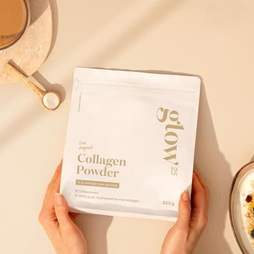 Poudre de collagène Glow25® [450g] - L'original - Collagène premium hydrolisé pur - Peptides de type 1 et 3 - Solubilité parfaite - Collagene naturel