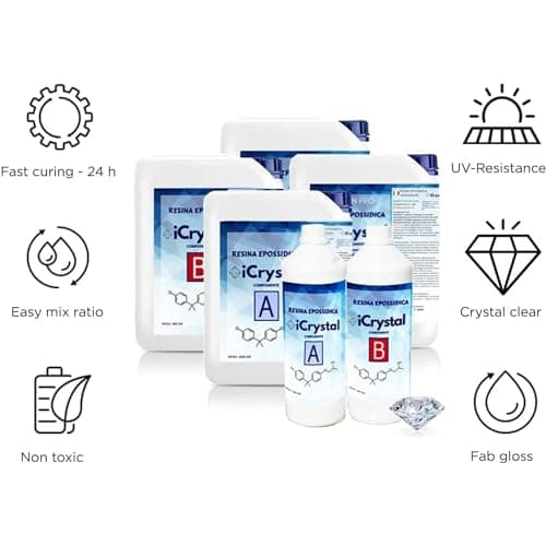 Icrystal Résine èpoxy – 0,75 Kg Resine Ultra Transparent - Pour la création de bijoux, River Table, créations artistiques, modélisme, Sans BPA - Assistance technique en Français