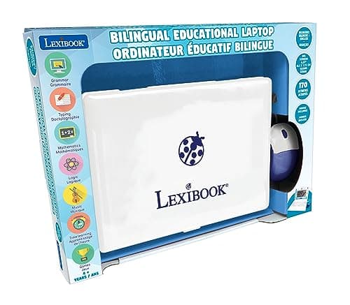 Lexibook Ordinateur Éducatif Bilingue Français/Anglais-Jouet pour Enfants, 170 Activités pour Apprendre Les Langues, Les Mathématiques, la Logique, et S'amuser, Grand écran, Unique, JC599i1, Blanc