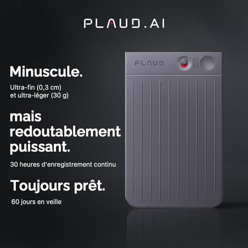 PLAUD Note Enregistreur Vocal IA avec Étui Dictaphone Enregistreur Vocal Numérique Contrôle par App Transcription et Résumé IA Prise en Charge de 112 Langues Conçu pour Conférences Réunions Appels