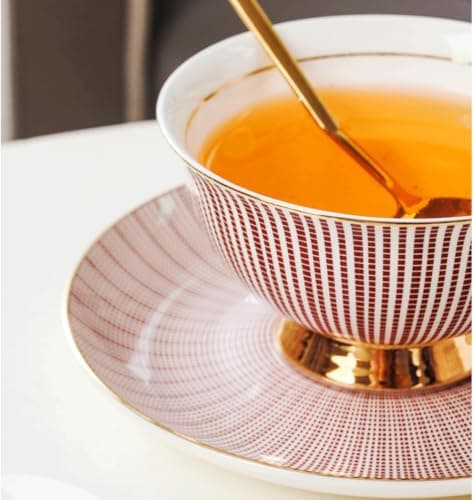 HUAMu Ensemble Tasse Soucoupe Porcelaine Anglaise à la Cendre d'os, Bone Chine Service à Thé Café,avec Cuillère,Vin rouge- 1 Set 200ml