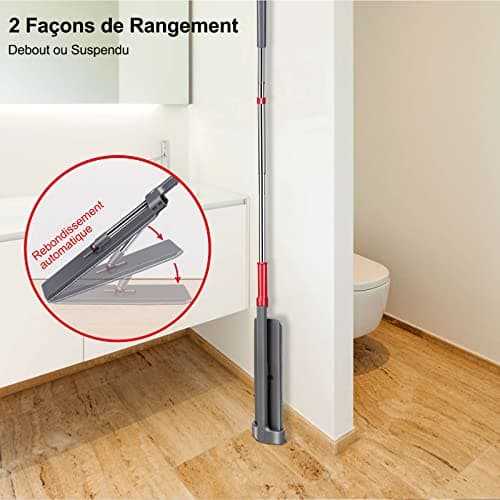 MASTERTOP Balai Serpillière Microfibre à Essorage Intégré, Balai Auto Essoreur avec Tête Rotative à 360°, Serpillère à Rangement Debout pour Nettoyage de Sol avec 6 Tampons Microfibre