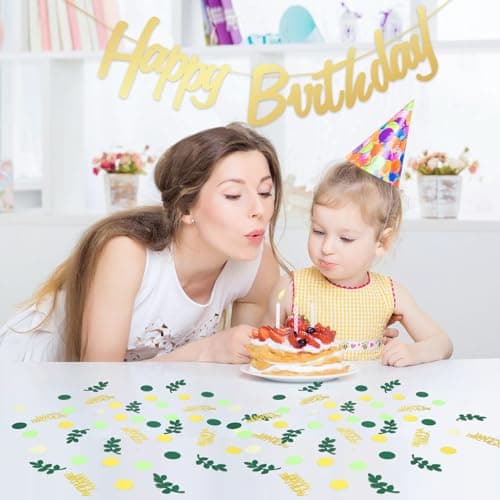 Lot de 301 confettis pour anniversaire - Décoration de table d'anniversaire - Vert - Doré - Happy Birthday - Guirlande - Confettis - Pour anniversaire - Pour homme et femme