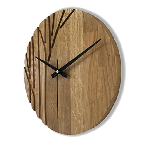 SENTOP Horloge murale en bois chêne - Horloge murale moderne - Décoration d'intérieur - Horloge murale en chêne véritable - Grande horloge murale en bois de chêne - Bois naturel - 50 cm