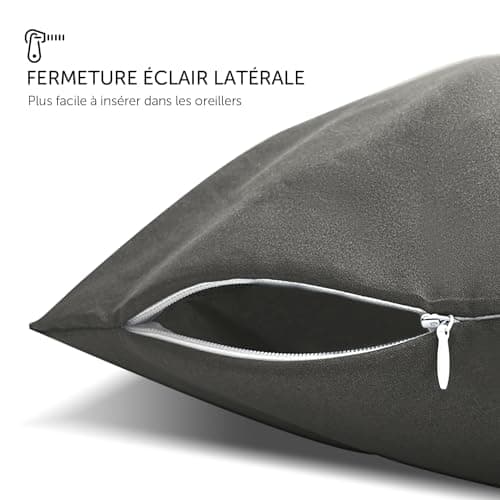 aboveBED Taie d'oreiller 50x70 (Lot de 2), Housse Coussin Anthracite, Oreiller en Jersey 100% Polyester, Fermeture éclair Dissimulée sur Le côté Long, Taie d'oreiller Douce et Respirante 50 x 70 cm