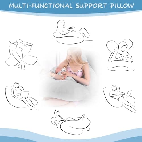 Otauoaea Coussin de Grossesse - Oreiller de Grossesse pour Femme Enceinte en Forme de U pour Dormir - Coussin d'allaitement et Coussin de Maternité avec Housse Lavable - 100% Coton(Gris)