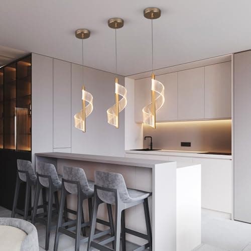 Vinilky Suspension en Cristal Acrylique, Dimmable LED Suspension Réglable en Hauteur Moderne Suspension Plafonnier pour Îlot de Cuisine, Salle à Manger, Salon, Chambre (Or)