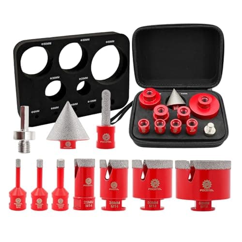 FOCSTOL Foret Diamant Carrelage Kit - 10 pièces (6/6/8/25/35/50/68mm+10mm Fraise+50mm Mèches Chanfrein Biseautées+Adaptateur) Scie Cloche Diamantée pour Porcelaine Carrelage Marbre Granit