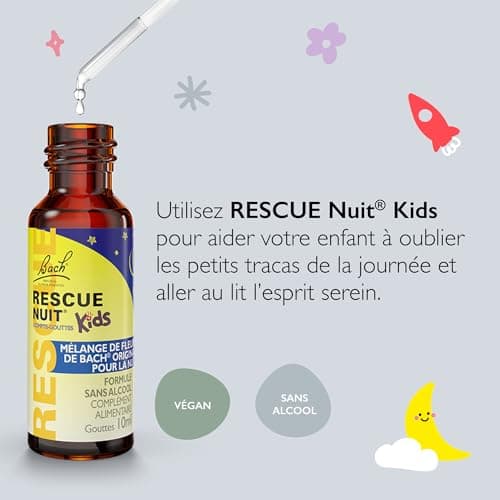 Rescue Nuit Kids Compte-gouttes, Participe à des nuits sereines, sans alcool, Vegan, Complément alimentaire, 1 Flacon Compte Gouttes x 10 ml