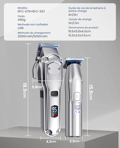 Tondeuse à cheveux professionnelle & T-lames Trimmer Set pour hommes, Tondeuse cheveux, Tondeuse à barbe, Tondeuse à cheveux électrique IPX7 étanche à l'eau, Cadeau idéal pour les hommes