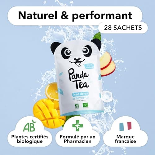 Panda Tea - Iced detox - Infusion Glacée Détox - 28 sachets mousselines Hibiscus Mangue Certifié Bio - Hydratation