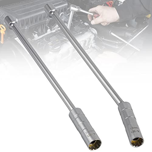 efuturetime Clé à Bougie 16/14mm Douille Bougie, Douille Articulée Magnétique à Bougie Douze Pans, Universelle Cle a Bougie 3/8", Spark Plug Wrench pour Le Démontage et l'Installation (Longue)