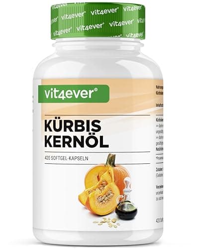 Huile de pépins de courge - 420 capsules - 3000 mg par portion journalière - Avec vitamine E naturelle - Hautement dosée - Naturelle et pressée à froid