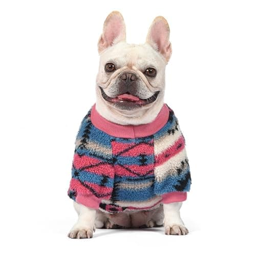 Yoolhamy Pull en polaire pour chien de petite taille - Vêtement d'hiver ethnique bohème - Doux et chaud - Pull thermique pour chien - Rose - Taille S