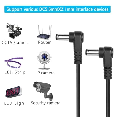 GINTOOYUN DC 5.5mm X 2.1mm 90 degrés mâle à mâle câble dc5521 Angle Droit Bobine Adaptateur d'alimentation rallonge pour CCTV Surveillance, caméras de sécurité,etc (Pack de 2)
