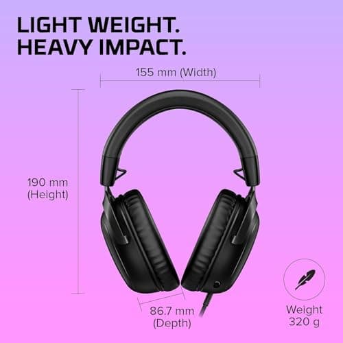 HyperX Cloud III – Casque de Gaming Filaire, PC, PS5, Xbox Series X|S, DTS, Mousse à mémoire de Forme, Microphone au Son cristallin de 10 mm, avec Suppression du Bruit, USB-C, USB-A, 3.5mm – Noir