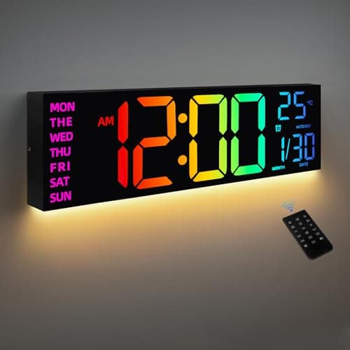 HAITANG Horloge Murale numérique 8 Couleurs, Grande Horloge numérique de 41,1 cm avec température, Date, Heure d'été Automatique, veilleuse, variateur de luminosité Automatique, Horloge Murale 24/12