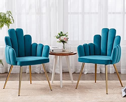 Wahson Chaise de Salle à Manger Lot de 4, Chaise Salle à Manger en Velours, Chaise de Salon Moderne avec Accoudoir et Pied Doré, Chaise de Cuisine pour Restaurant et Salle à Manger, Bleu