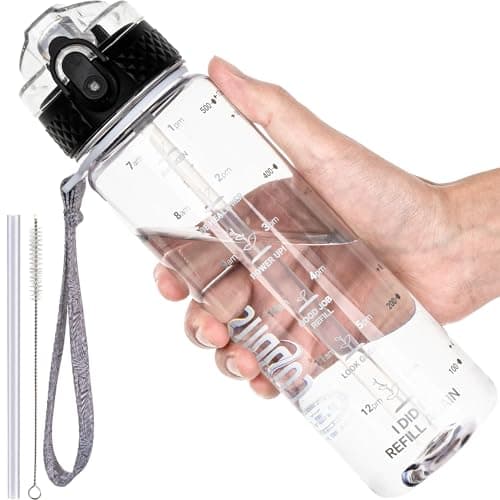 GOPPUS 500ml/17oz Bouteilles d'eau pour enfants avec paille sans BPA Bouteille d'eau étanche pour enfants pour l'école Tritan Fille Garçon Bouteille d'eau sport réutilisable avec marquage de l'heure