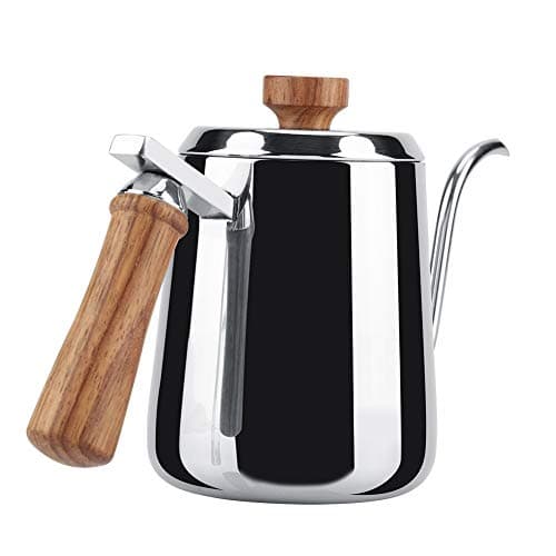 Théière Col de Cygne Bouilloire à Café en Acier Inoxydable Cafetière Goutte à Goutte Tasse de Café D'égouttement de La Bouteille de Poignée en Bois(350ML)