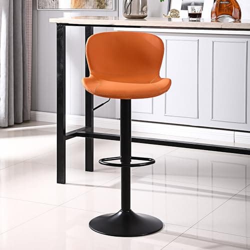 Youhauchair Tabouret Bar, Tabouret de Bar Réglable en Hauteur en Cuir PU, Chaise de Bar avec Dossier et Repose-Pieds, Chaise Haute Cuisine Pivotant, Moderne, Orange