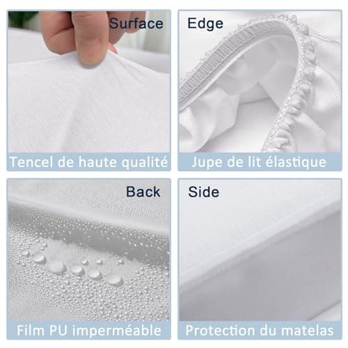 Beedsooth Protege Matelas 200x200 Impermeable, Tencel Alese Respirant et Silencieux, Hypoallergénique Protection Matelas 200x200 cm, Blanc