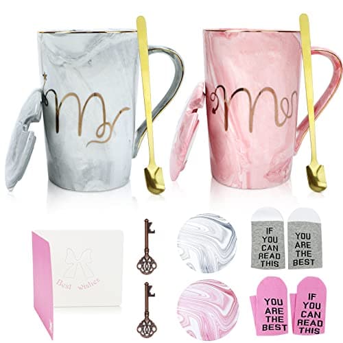 Yorkaan Mr and Mrs Coffee Mugs - Cadeau de Mariage pour Mariée et Le Marié, deTasses Cadeau pour Mariage, Couple,fiançailles, Anniversaire, Saint Valentin - Marbre céramique 12 oz Cadeaux.