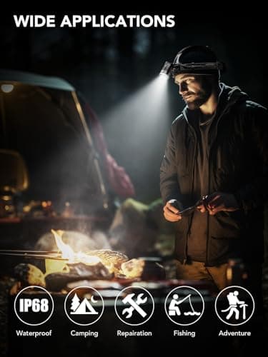 Smiling Shark Lamp Frontale Rechargeable, Headlamp LED Zoomable & 90°Réglable 4400 mAh Rechargeable 3 Modes Lumière Blanche Super Lumineux Étanche Avec Indicateur de Batterie LED & Sensor Motion