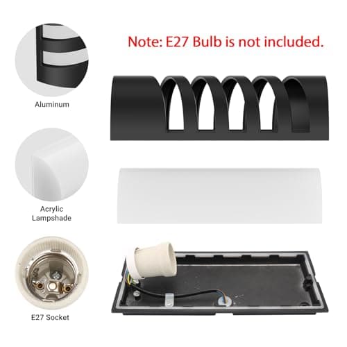 Klighten Noir Lampe Murale Exterieur/Interieur, E27 Applique Murale, IP65 Éclairage Mural pour Entrée Couloir Escaliers, Ampoule non Incluse
