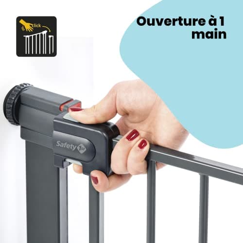 Safety 1st Barrière de Sécurité pour Bébé Extensible à Fermeture Facile, Barrière d'Escalier à Fixation par Pression sans Percer (également utilisable pour les animaux domestiques), gris