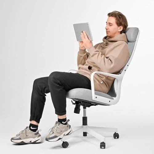 MELOKEA Chaise de Bureau Ergonomique, Fauteuil Bureau avec Support Lombaire Ergonomique et Appui-tête Réglable, Chaise en Maille Respirante, Siège Bureau Réglable en Hauteur, Conforme à en 1335, Gris