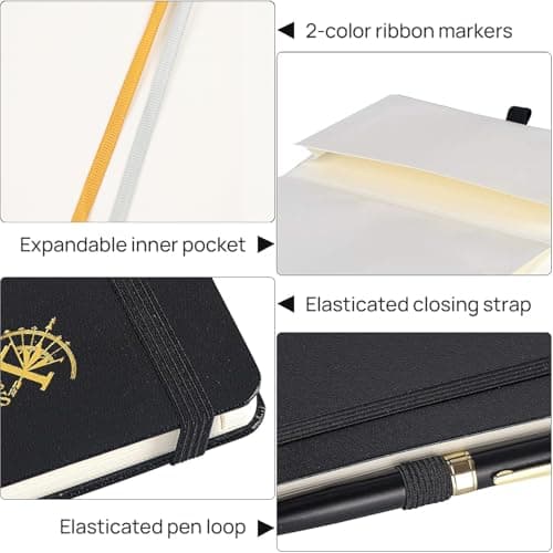 POPRUN Carnet de notes ligné A5 Paquet de 4, Couverture rigide, Papier 120 g/m2, 128 Pages Numérotées, Étiquettes Autocollantes et 8 Feuilles Détachables, Bleu marine,Orange,Vert minuit,Violet