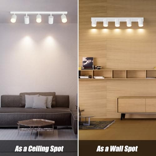Klighten Plafonnier 5 Spots GU10, Spot Plafond Blanc Orientable, Moderne Luminaire Plafonnier, Spot Plafond 5 spots Interieur pour Cuisine, Chambre, Salon, 69 cm, Ampoule non Incluse