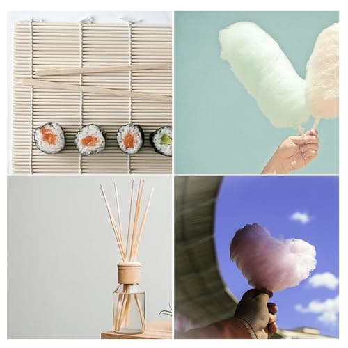 OMJMYY 100 Pièces Baton Barbe a Papa 300 mm x 4mm x 4mm Bâtonnets pour Barbes à Papa pour Barbe à Papa Naturel Bâtons de bambou pour Travaux Manuels et Bricolage(Carré)