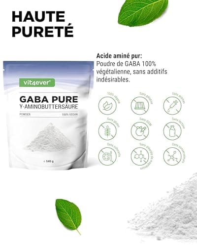 Gaba Pure - 540 g de poudre pure sans additifs - 100% acide gamma-aminobutyrique - 180 portions - Vegan - Avec dosage