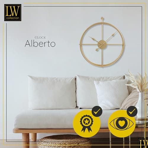 LW Collection Horloge Murale Alberto Or 62 cm - Grande Horloge Murale Industrielle en Métal - Horloge Murale Moderne - Mouvement Silencieux - Horloge Silencieuse