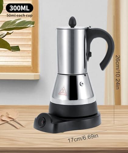 Cafetière Italienne, Machine à expresso sur la cuisinière, cafetière électrique à café expresso en acier inoxydable de 300 ml, cafetière électrique, machine à expresso pour cappuccino expresso