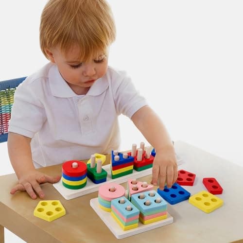 QHFlashbuy Jouets Montessori à Empiler et de Tri 1 2 3 Ans,20PCS Jouet Éducatif De Couleurs Et De Formes Différentes,Formes Géométriques Puzzles à Trier Les