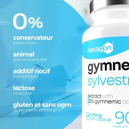 Gymnema Sylvestre 400mg - Jusqu’à +3 Mois de Cure - Soutien Naturel - Gestion des Envies Sucrées - Made in France - 90 Gélules Végétales - Vegan - Hexagon
