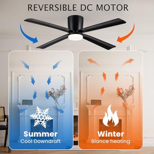 Newday Ventilateur de Plafond avec Lumiere et Télécommande Noir, 122cm Ventilateur de Plafond avec Lampe LED, Ventilateur Plafonnier Silencieux 4 Pales Pour Chambre Salon Bureau Cuisine, DC Moteur