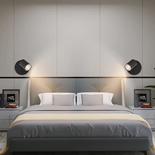 Kligthten 2x Applique Murale Interieur, GU10 Noir Spot Mural, Lampe Murale Orientables 350° avec Bouton, Moderne Plafonnier Spot de Plafond Aluminium, pour Chambre Salon Cuisine, Sans Ampoule