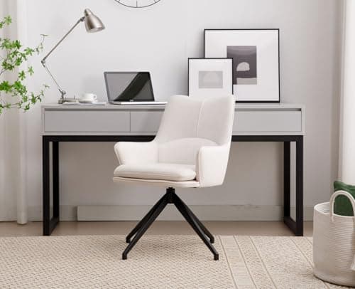 Wahson Chaise de Bureau Moderne Fauteuil de Bureau en Lin Chaise Bureau Erconomique Pivotante Rotation de 360 Degrés, Chaise Bureau pour Salon et Chambre, Beige