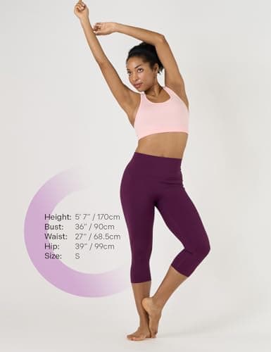 LAPASA Leggings 3/4 Femme Yoga Taille Haute Pantacourt de Sport Capri Amincissant Gainant Respirant Collants Gym Fitness L02A1 Prune XXL