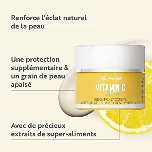 M. Asam VITAMIN C Glow Crème hydratante XXL (100 ml) – Crème visage 24 h à la vitamine C, hydratation intense, effet lissant et raffermissant, particules d'or et curcuma pour un teint éclatant